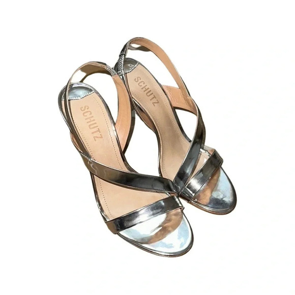 Schutz Kelly Metallic Silver Slingback Heels Size 7.5 - Picture 6 of 7